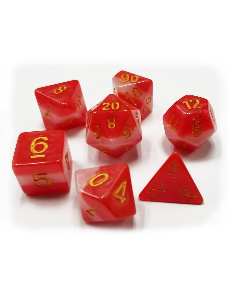 Friendly Dice Polyhedral Dice Set: Oh Canada! Red and White Striped Dice (7 dice)