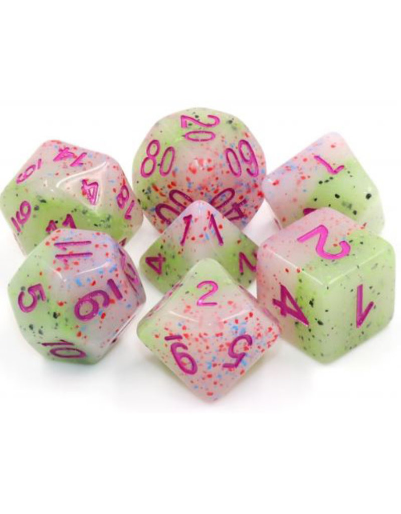 Friendly Dice Polyhedral Dice Set: Sherbet Sprinkles with Pink Paint (7 dice)