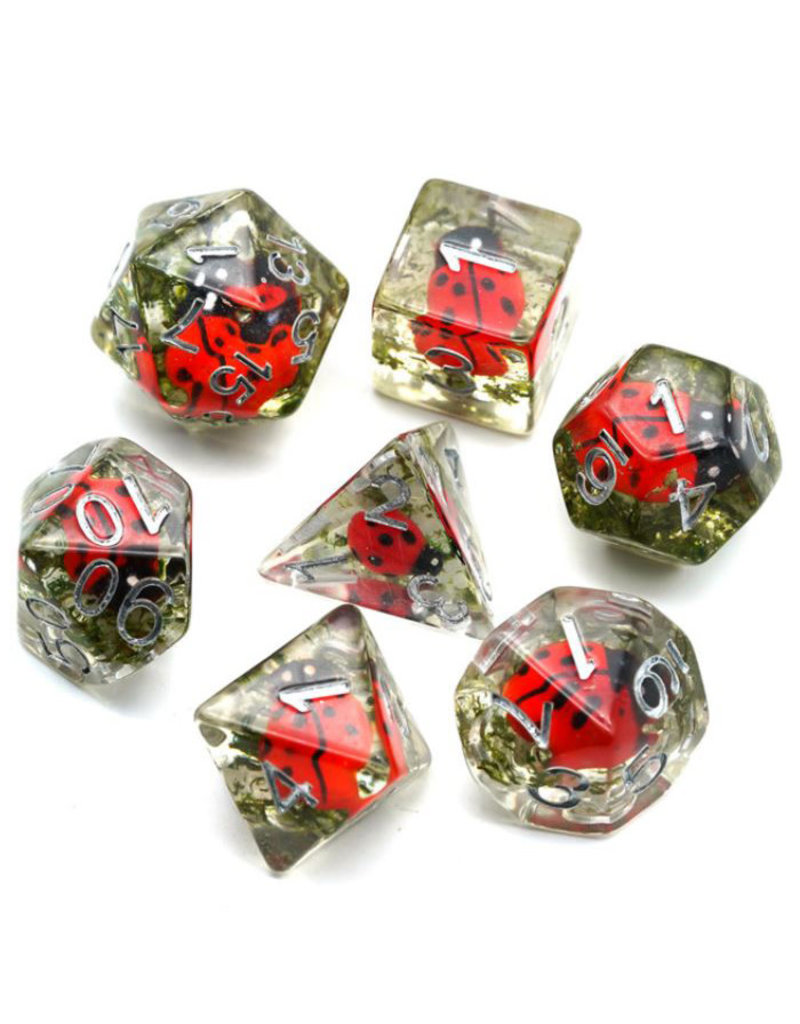 Friendly Dice Polyhedral Dice Set: Red Ladybugs (7 dice)