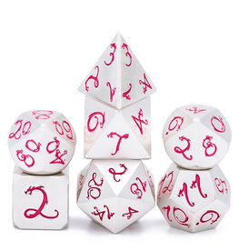 Friendly Dice Polyhedral Dice Set: Silvery Zinc and Pink Dragon Dice (7 metal dice)