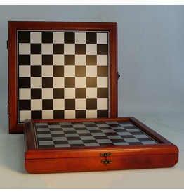 WorldWise Imports Chess: 15.5" Cherry Stained Chest: Metallic Silver and Black