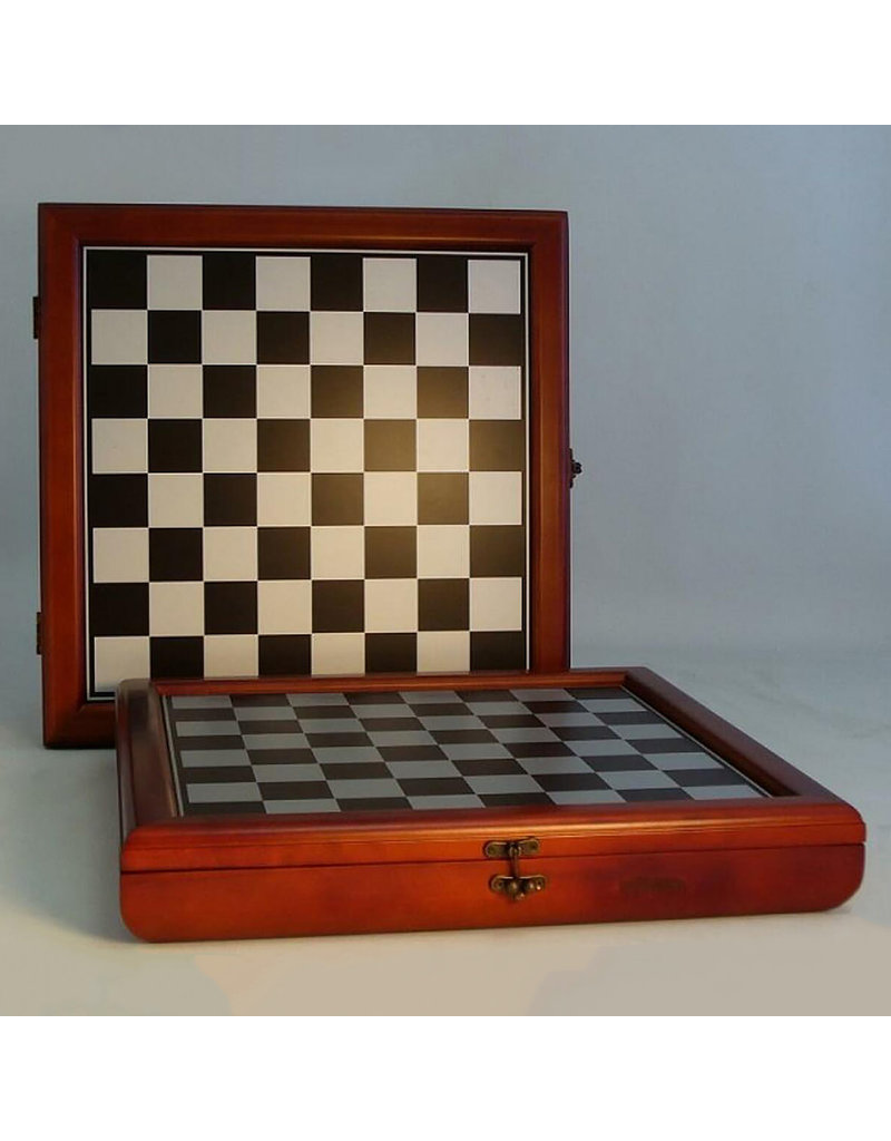 WorldWise Imports Chess: 15.5" Cherry Stained Chest: Metallic Silver and Black