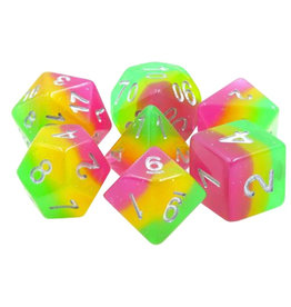 Friendly Dice Polyhedral Dice Set: Sherbet Sparkle Stripe (7 dice)