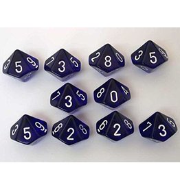 Chessex d10 Dice Set: Translucent: Blue with White Paint (10 dice) (CHX23276)