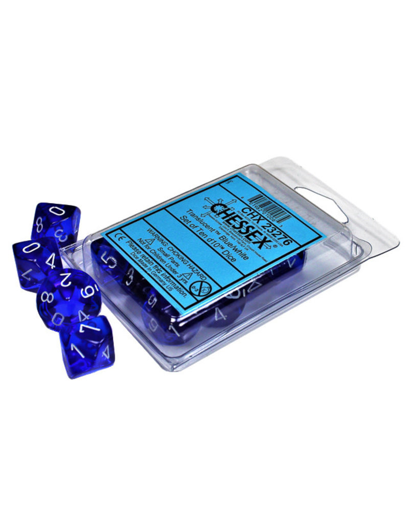 Chessex d10 Dice Set: Translucent: Blue with White Paint (10 dice) (CHX23276)