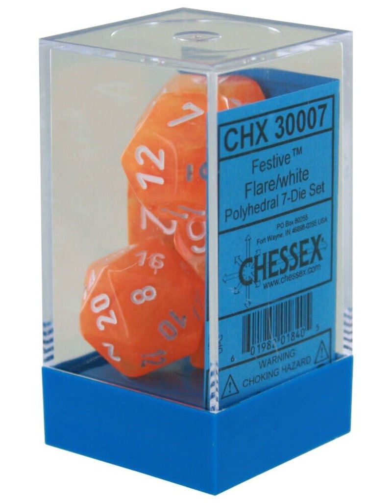 Chessex Polyhedral Dice Set: Festive: Flare with White (7 dice)