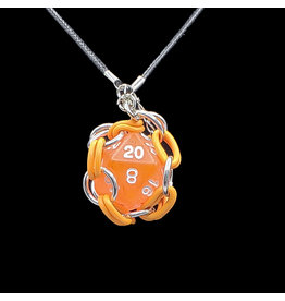 Wyvern Workshop Necklace: Removable Captive Necklace: Matte Orange d20 with Orange/Silver Accents (A1021)