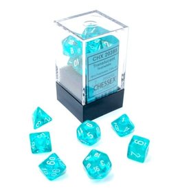 Chessex Mini Polyhedral Dice Set: Translucent: Teal with White Paint (7 dice)