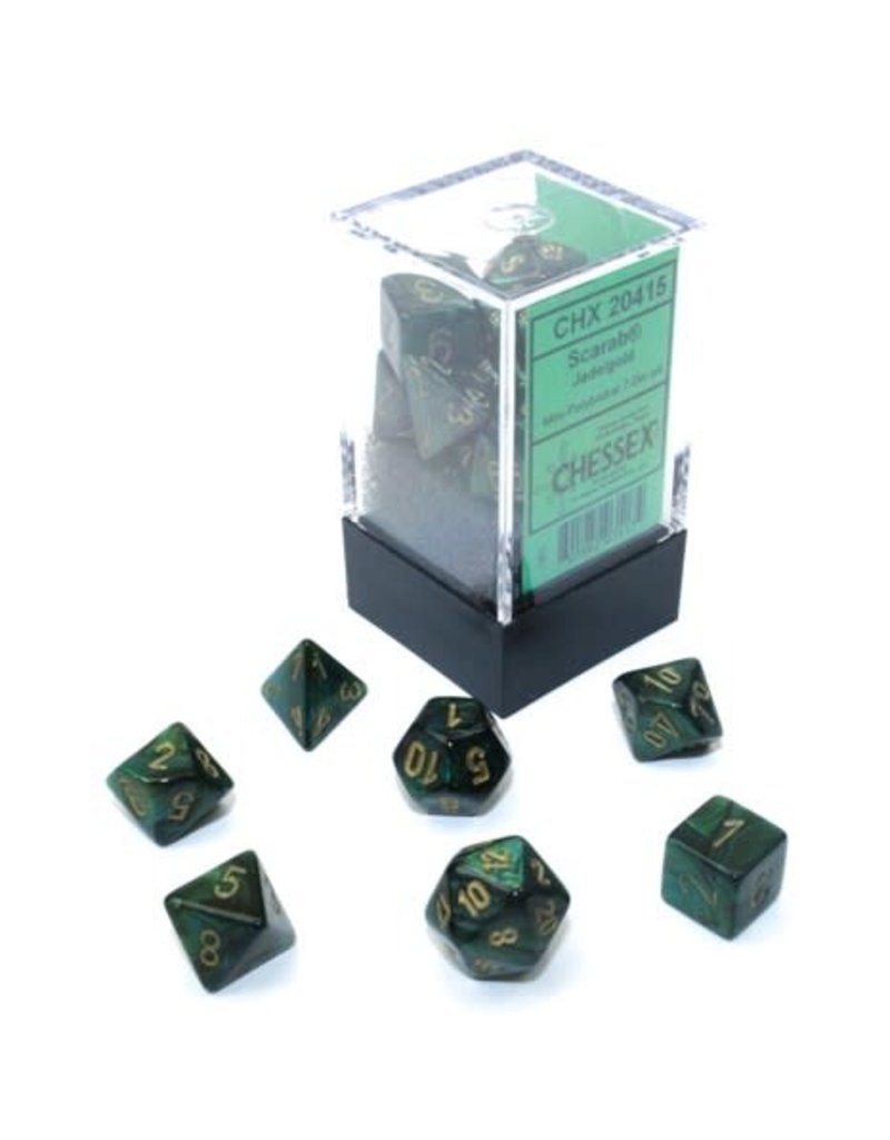 Chessex Miniature Polyhedral Dice Set: Scarab: Jade with Gold Paint (7 dice)