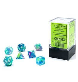 Chessex Miniature Polyhedral Dice Set: Festive: Waterlily with White (7 dice)