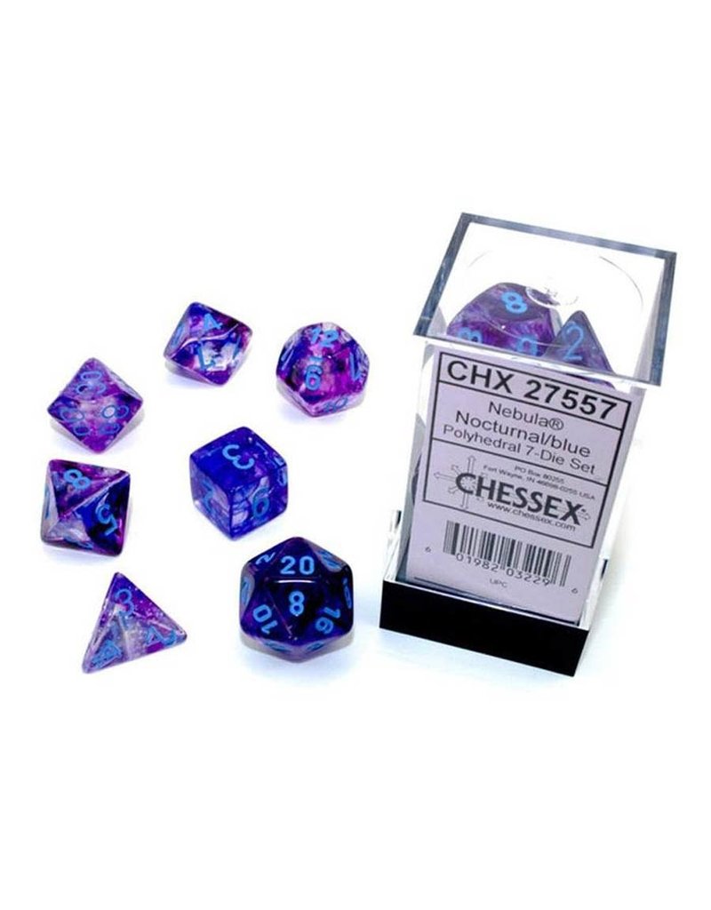 Chessex Mini Polyhedral Dice Set: Nebula: Nocturnal with Blue Paint (7 dice)