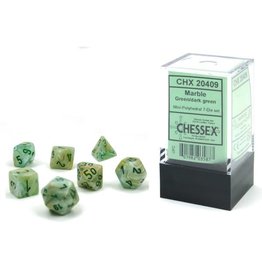 Chessex Mini Polyhedral Dice Set: Marble: Green with Dark Green Paint (7 dice)