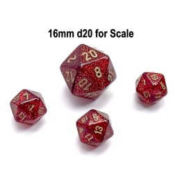 Chessex Mini Polyhedral d20: Glitter: Ruby Red with Gold
