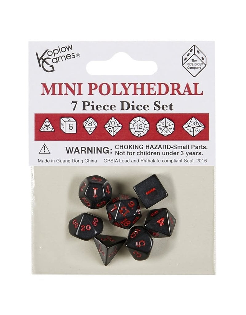 Koplow Mini 10mm Polyhedral Dice Set: Opaque Black/Red Ink