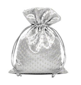 Friendly Dice Dice Bag: Silver Satin with Gold Dots (about 5x7 inches)