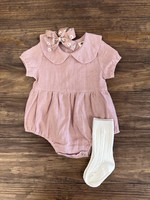 Baby Girl Linen Romper- Dusty Pink