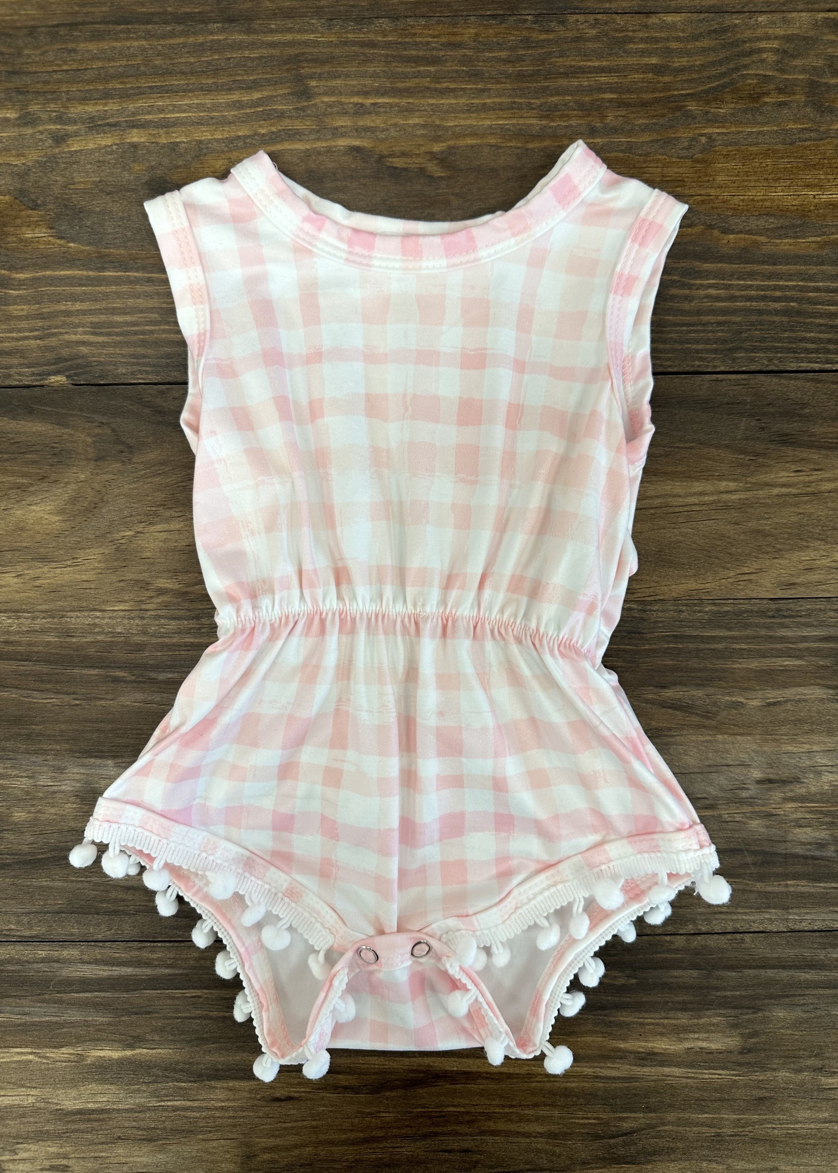 Pale Pink Plaid Pom Pom Romper