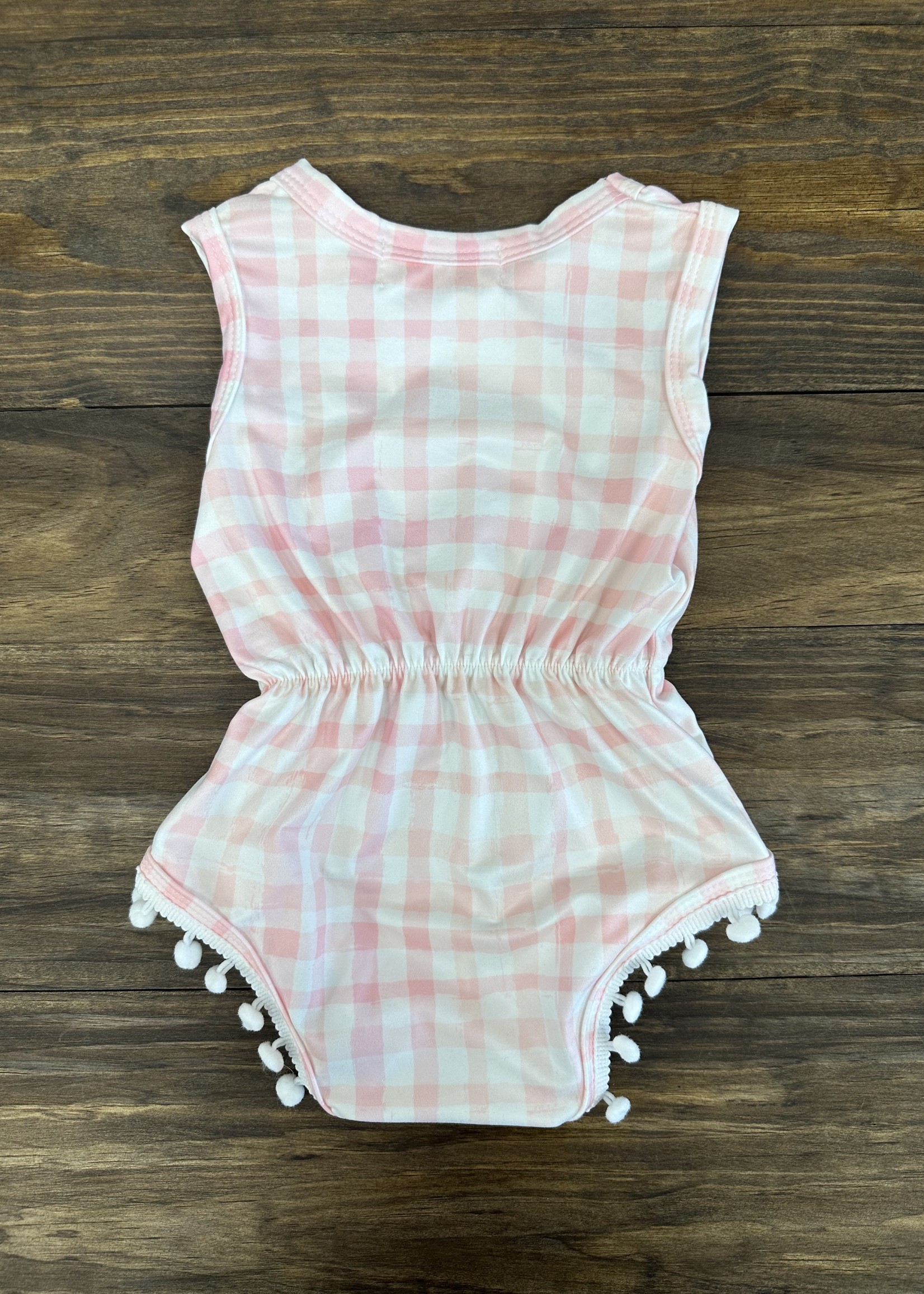 Pale Pink Plaid Pom Pom Romper