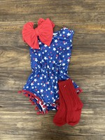 USA Red White Blue Pom Pom Romper