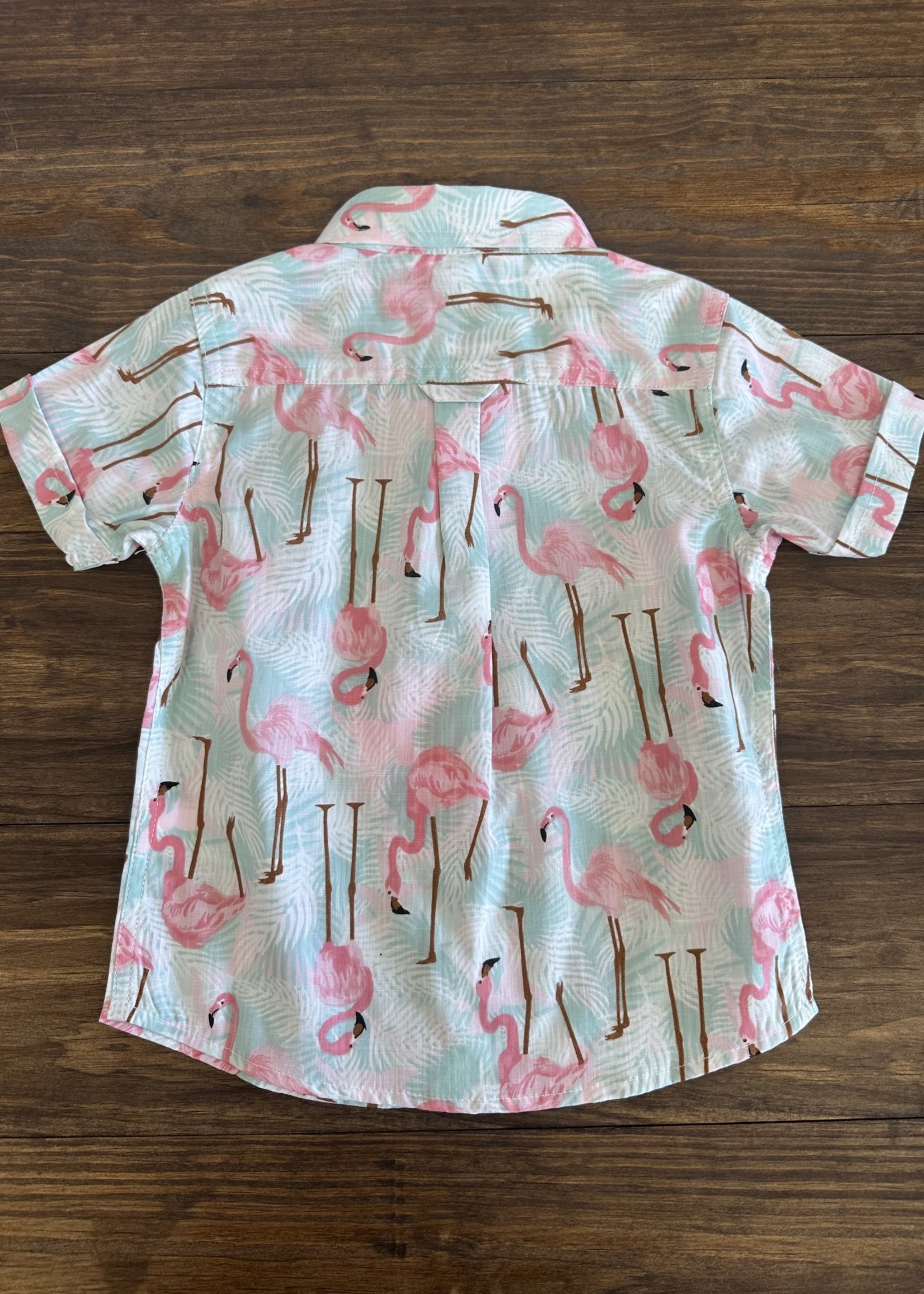 Vibrant Flamingo Button Down Short Sleeve Shirt