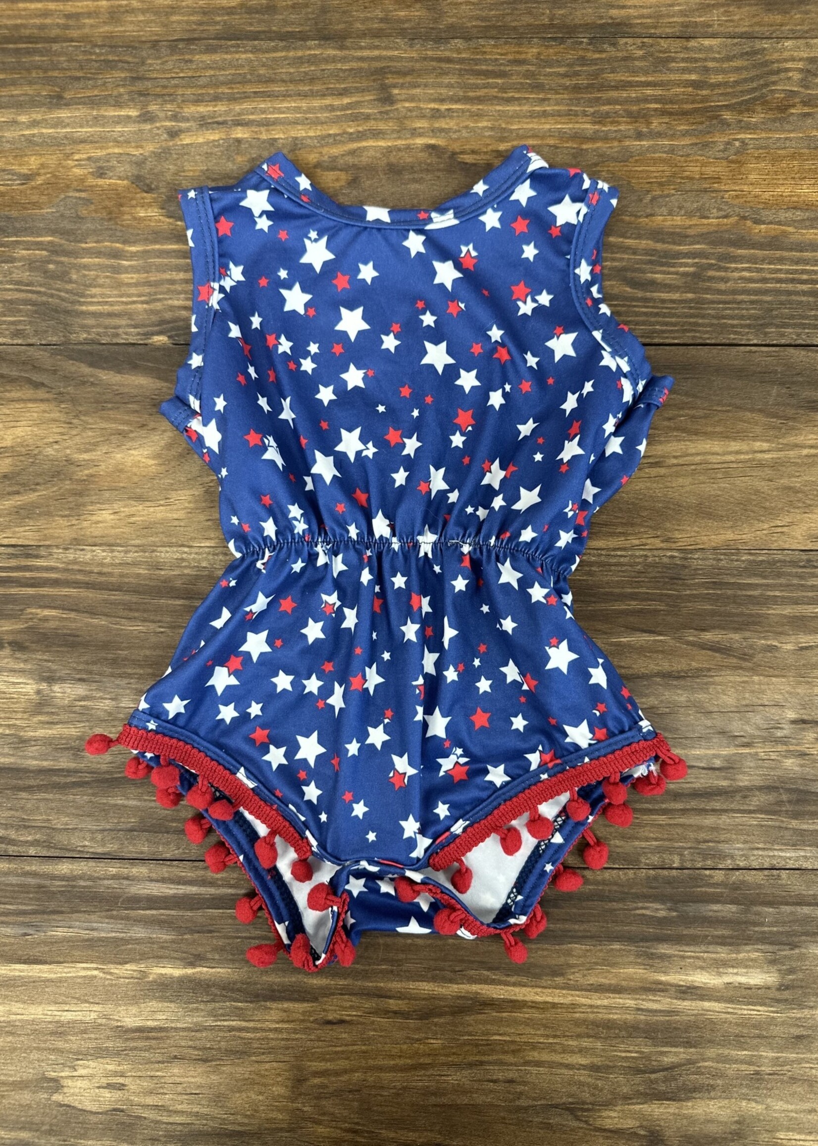 USA Red White Blue Pom Pom Romper