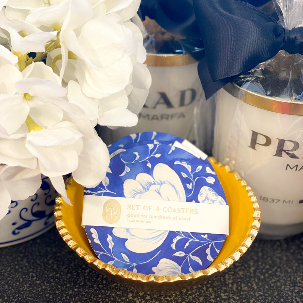 One & Only Paper Blue Florals Reusable Chipboard Coasters