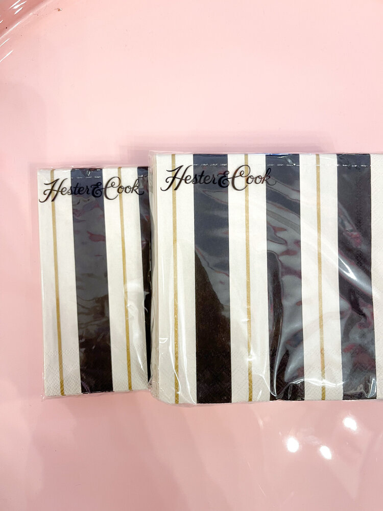 Hester and Cook Black and Gold Awning Stripe Cocktail Napkin - Set of 20