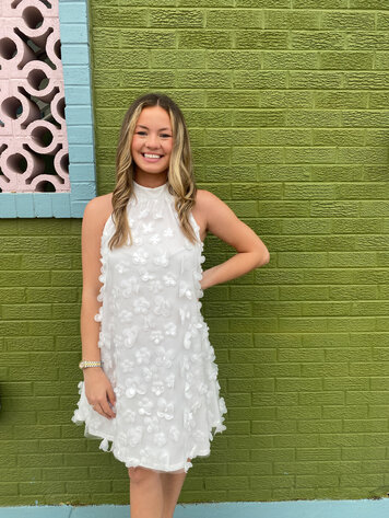 TECE White Flower Halter Bow Dress