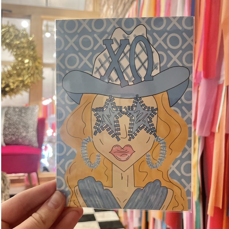Made By Marissa Art Chi Omega - Blue Funky Cowgirl Print 5x7