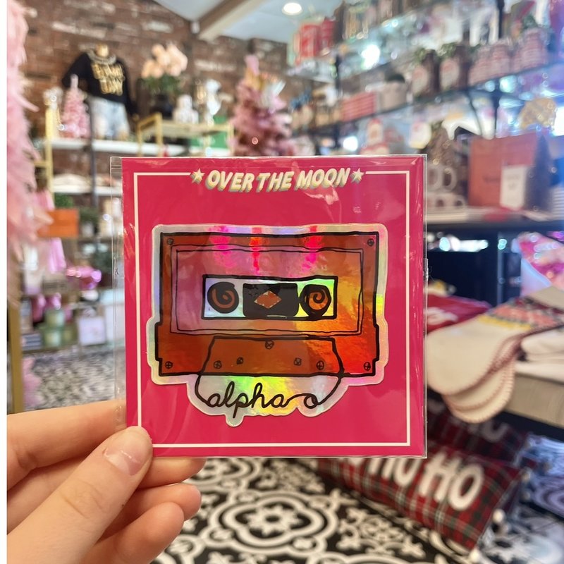 Over The Moon Greek Alpha Omicron Pi Holographic Cassette Tape Decal