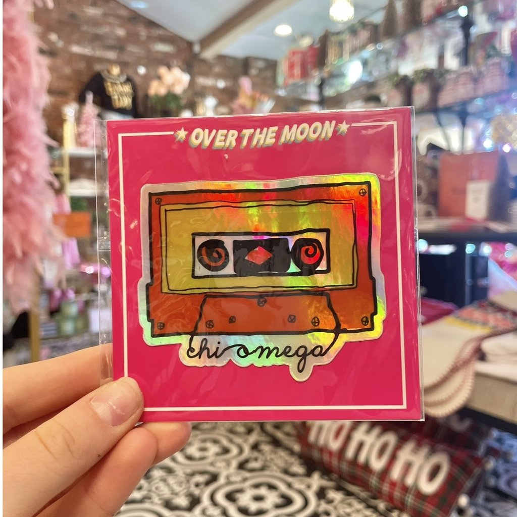 Over The Moon Greek Chi Omega Holographic Cassette Tape Decal