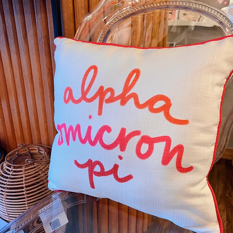 Little Birdie Alpha Omicron Pi Handwritten Pillow