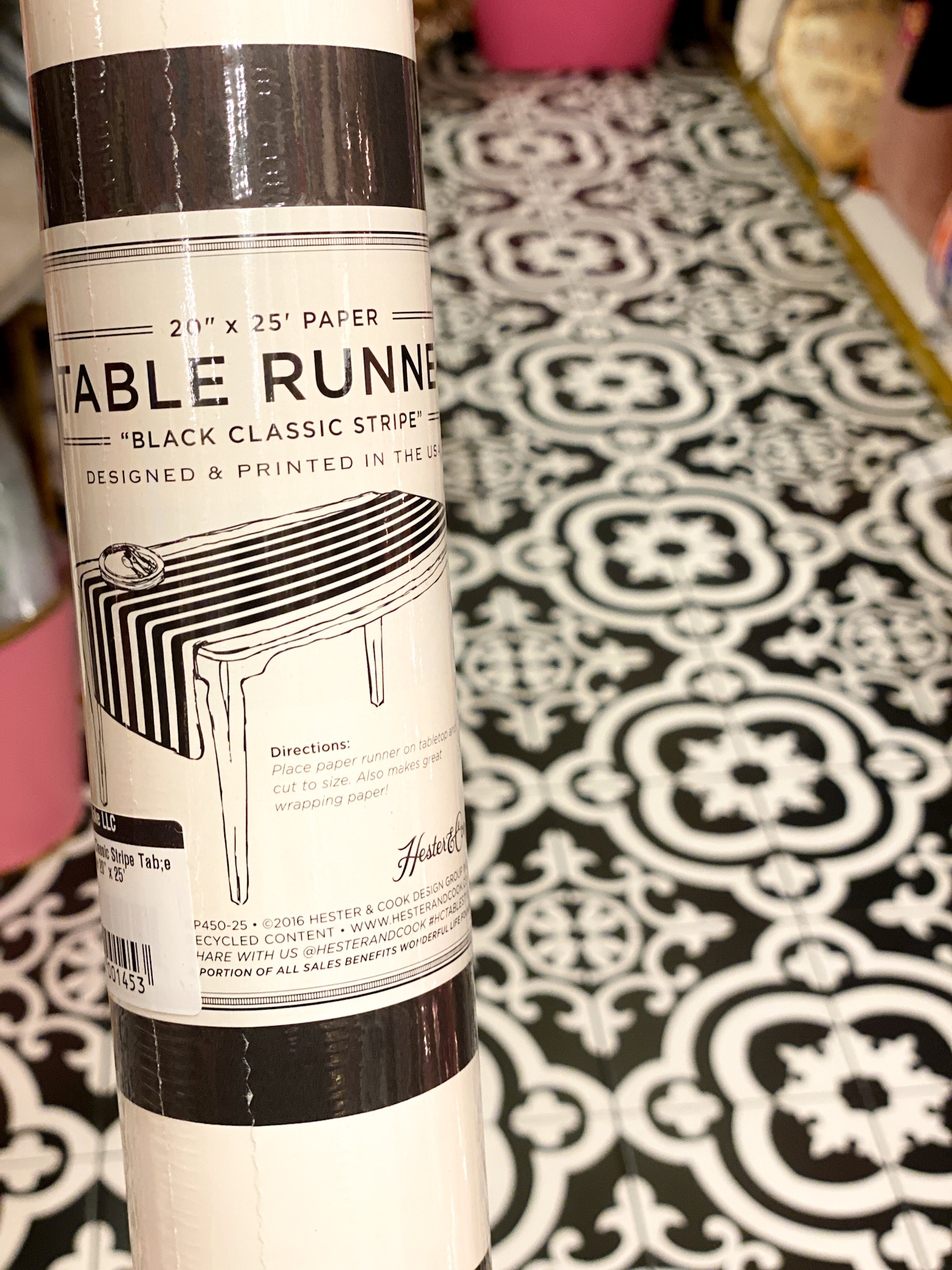 Hester and Cook Black Classic Stripe Table Runner 20" x 25' Savvy