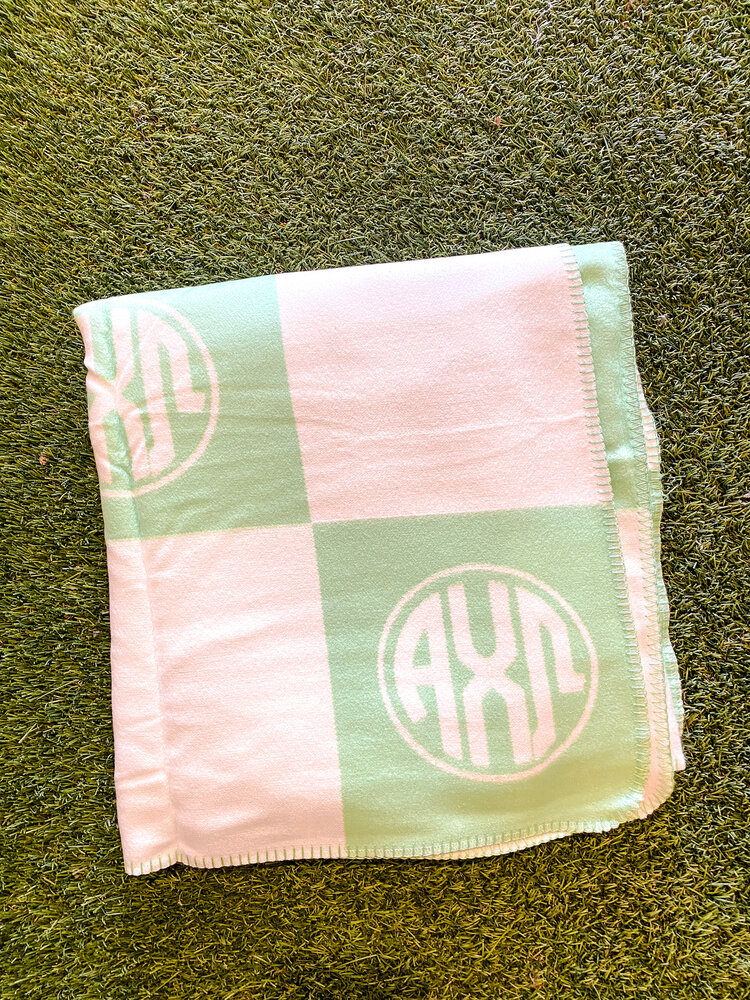 Over The Moon Greek Alpha Chi Omega Woven Monogram Circle Blanket