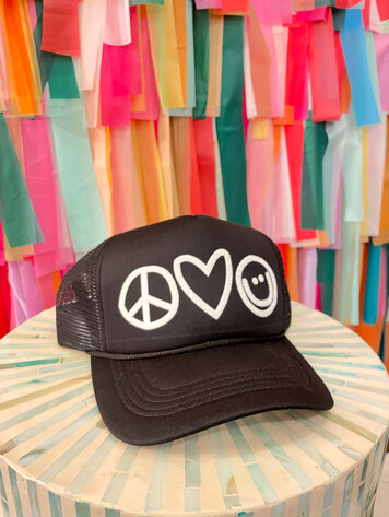 Cash and Carry Black Peace, Love, Smile Trucker Hat