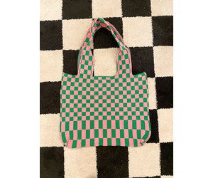 White and Pink Checkered Pattern Bucket Bag - Shop Kendry