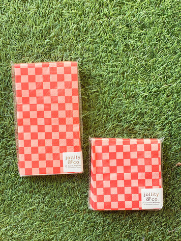 Jollity & Co Check It! Cherry Crush Check Guest Napkins - 16 Pack
