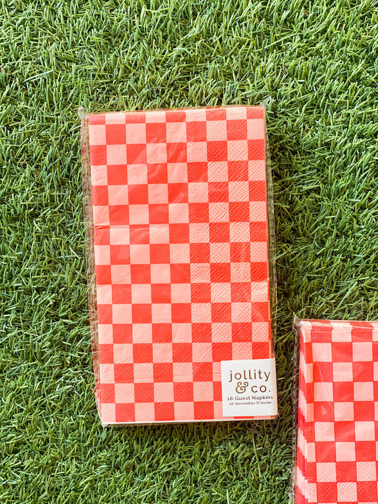 Jollity & Co Check It! Cherry Crush Check Guest Napkins - 16 Pack