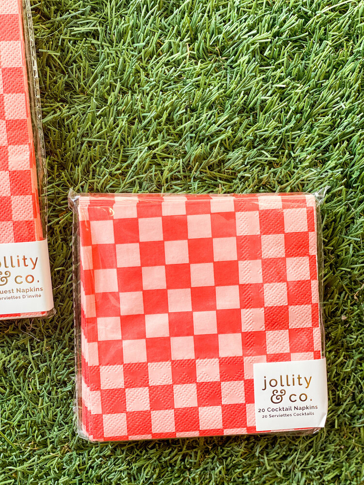 Jollity & Co Check It! Cherry Crush Check Cocktail Napkins - 20 Pack