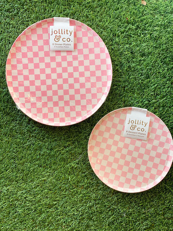Jollity & Co Check It! Tickle Me Pink Plates - Dessert - 8 Pack