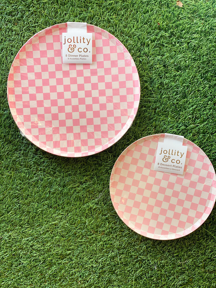 Jollity & Co Check It! Tickle Me Pink Plates - Dessert - 8 Pack