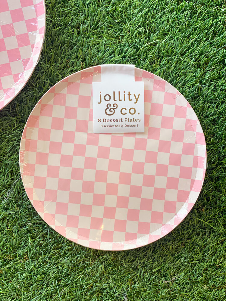 Jollity & Co Check It! Tickle Me Pink Plates - Dessert - 8 Pack