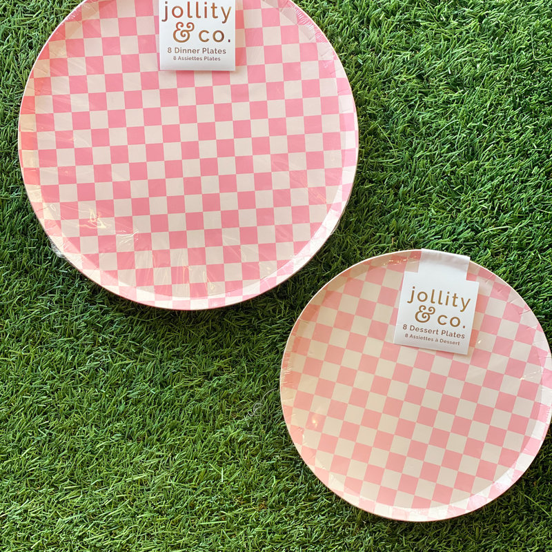 Jollity & Co Check It! Tickle Me Pink Plates - Dinner - 8 Pack