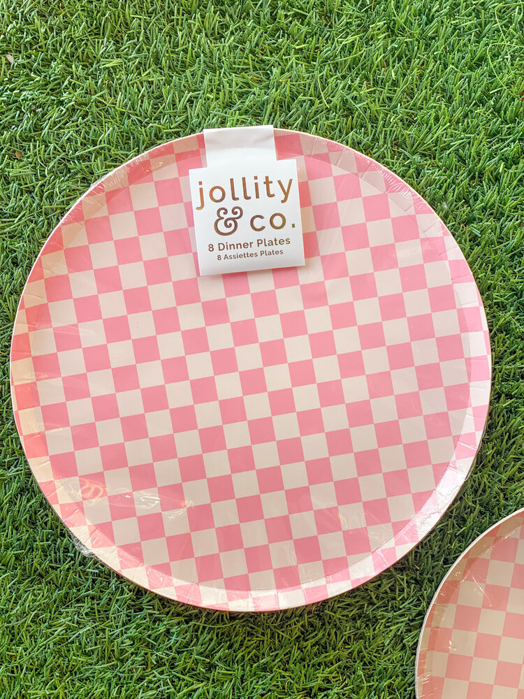 Jollity & Co Check It! Tickle Me Pink Plates - Dinner - 8 Pack