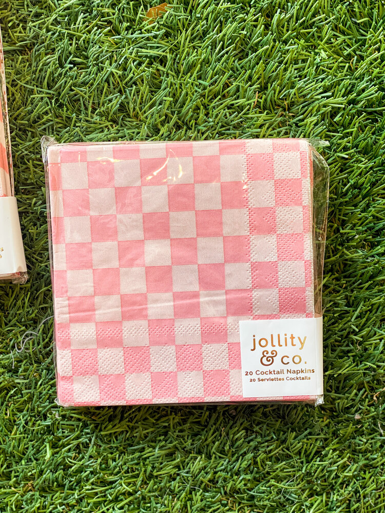 Jollity & Co Check It! Tickle Me Pink Check Cocktail Napkins - 20 Pack