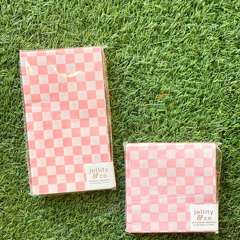 Jollity & Co Check It! Tickle Me Pink Check Cocktail Napkins - 20 Pack
