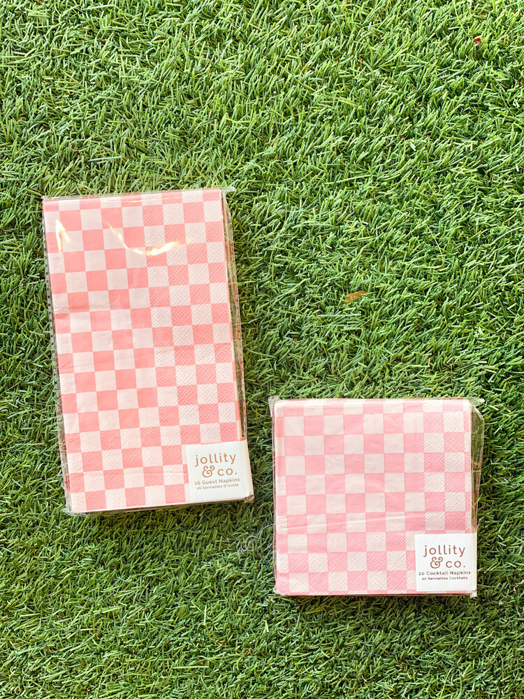 Jollity & Co Check It! Tickle Me Pink Check Cocktail Napkins - 20 Pack