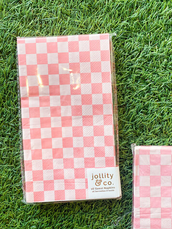 Jollity & Co Check It! Tickle Me Pink Check Guest Napkins - 16 Pack