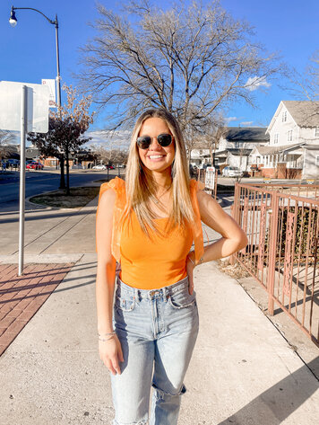 Day and Moon Orange Organza Strap Ribbed Bodysuit