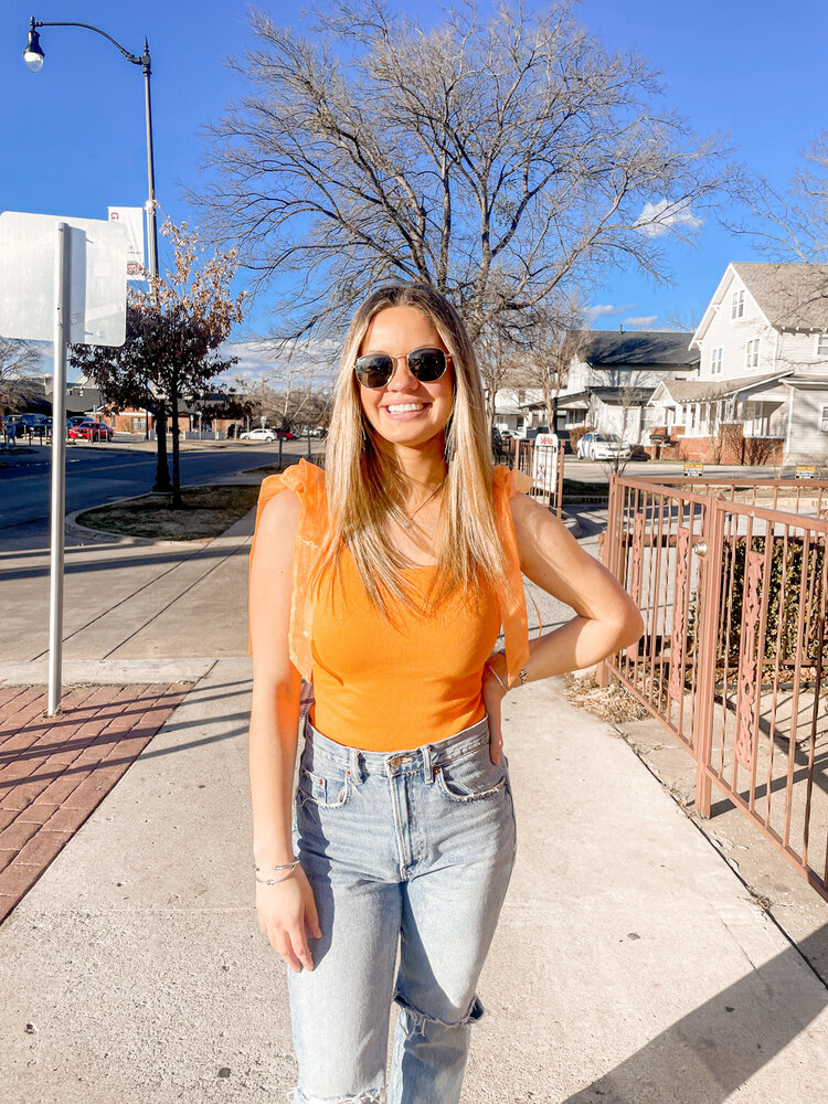 Day and Moon Orange Organza Strap Ribbed Bodysuit